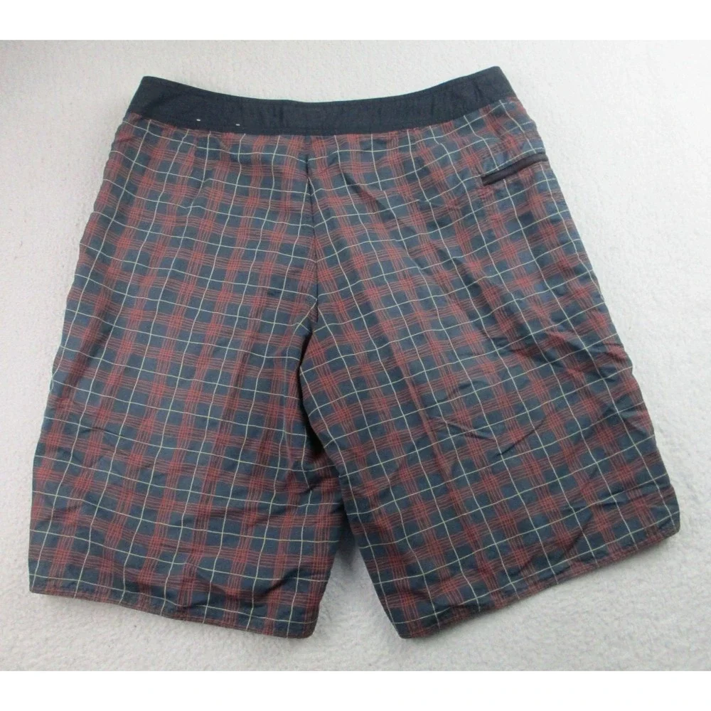 Patagonia Swim Trunks Mens 36 Shorts Nylon Plaid Red‎ Zip Pocket Outdoor Beach